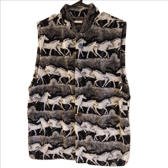 Outback Trading Co. Jackets & Blazers - Company LTD. Black & White Horse Pattern Fleece Vest